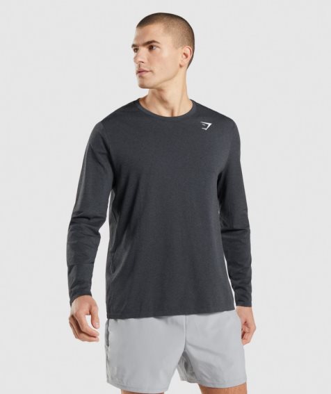 Men's Gymshark Arrival Seamless Long Sleeve T-Shirts Black | NZ 0CPTEG